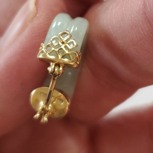 14k Jade Hoop Earrings - Picture 4 of 12
